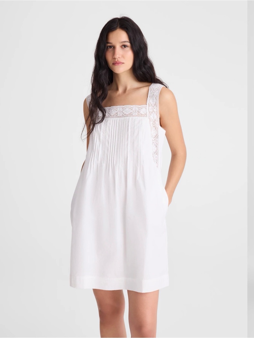 Madewell the Sophie Mini Dress with lace trim in white